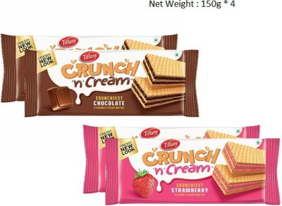 Tiffany Crunch n Cream Wafer - Chocolate and Strawberry Flavours - 150g (Pack of 4)(Imported) Waffles(4 x 150 g)