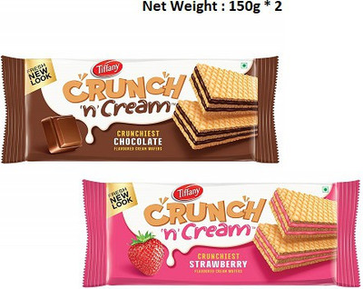 Tiffany Crunch n Cream Wafer - Chocolate and Strawberry Flavours - 150g (Pack of 2)(Imported) Waffles(2 x 150 g)