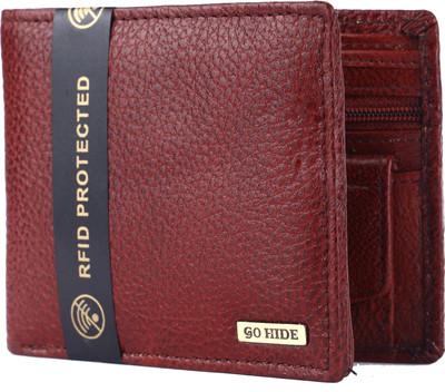 GO HIDE Men Casual Brown Genuine Leather Wallet(9 Card Slots)