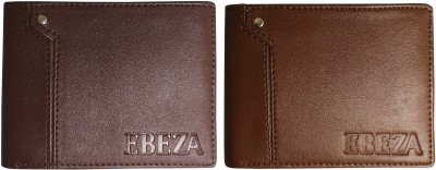 EBEZA Men Brown, Tan Artificial Leather Wallet(3 Card Slots, Pack of 2)