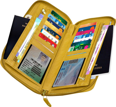 ABYS Genuine Leather Long Card Holder For Men And Women 15 Card Holder(Set of 1, Yellow)