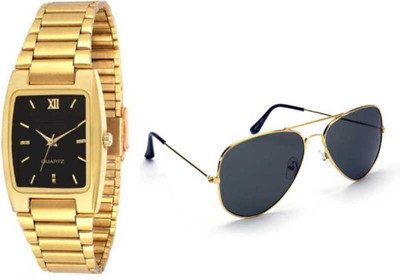 Actn A1C Gold Chain Black Dial Analog Watch With Sunglasses For Boys & Men Analog Watch - For Men NEW STYLISH WATCH SUNGLASS Analog Watch  - For Boys & Girls