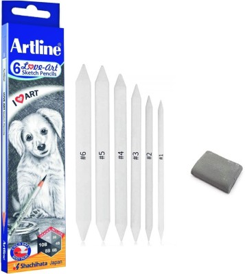 Artline Lico Sketching Pencil Pack of 6 + Blending Stump Pack of 6 + Kneadable Eraser Pack of 1