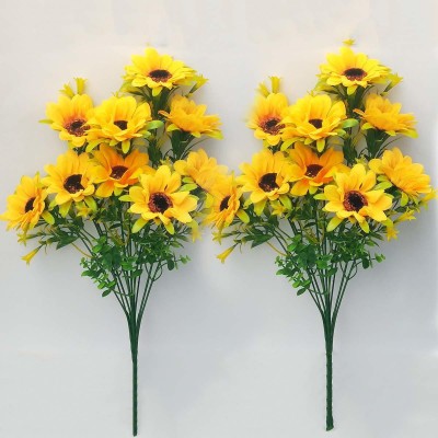 Laddu Gopal Home Or Office Decoration Yellow Sunflower Artificial Flower(13 inch, Pack of 2, Flower with Basket)