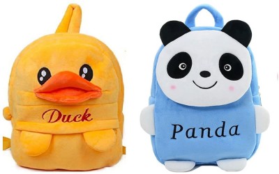 KIDBIRD Soft Material School Bag For Kids Plush Backpack Cartoon Toy | Children's Gifts Boy/Girl/Baby/ Decor School Bag For Kids(Age 2 to 6 Year) Duck & Panda ( Multicolor) Backpack(Multicolor, 11 L)