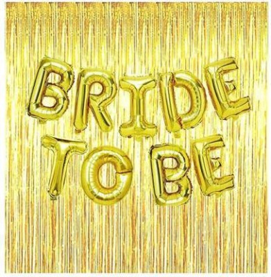 HBD Solid Bride To Be Special Decorations Items kit - Gold Black Silver theme for Bride to be Decorations Pack of - Bride to Be Foil Letter Banner Golden, Gold Black and Silver Metallic Balloons, Heart Foil Balloons with Pink Champagne Foil Bottle + Ring Foil Balloon + Fairy LED Light Combo Balloon(