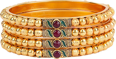 Shining Diva Alloy Beads Gold-plated Bangle Set(Pack of 4)