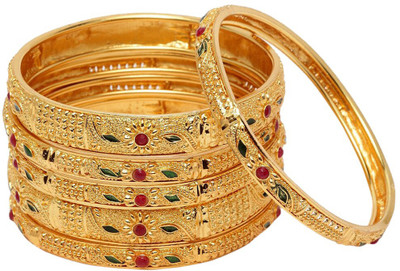 Shining Diva Alloy Beads Gold-plated Bangle Set(Pack of 6)