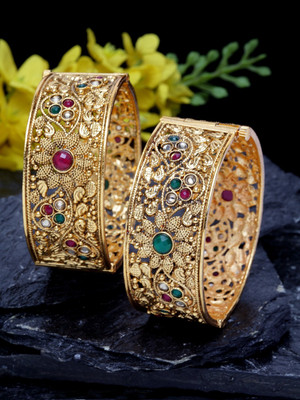 Shining Diva Alloy Beads Gold-plated Bangle Set(Pack of 2)