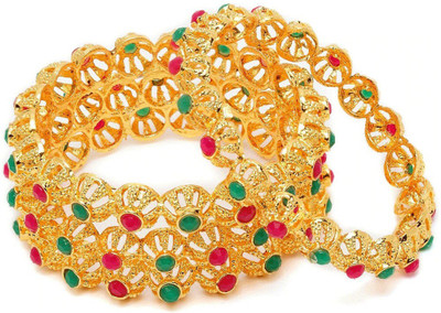 Shining Diva Alloy Beads Gold-plated Bangle Set(Pack of 4)