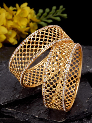 Shining Diva Alloy Crystal Gold-plated Bangle Set(Pack of 2)