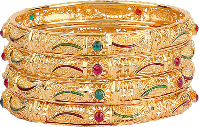 Shining Diva Alloy Beads Gold-plated Bangle Set(Pack of 4)