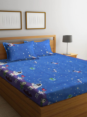 MORADO 160 TC Polycotton Double Cartoon Fitted (Elastic) Bedsheet(Pack of 1, Blue)