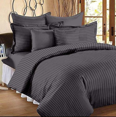 YKC 120 TC Polycotton, Satin Double Striped Flat Bedsheet(Pack of 1, Dark Grey)