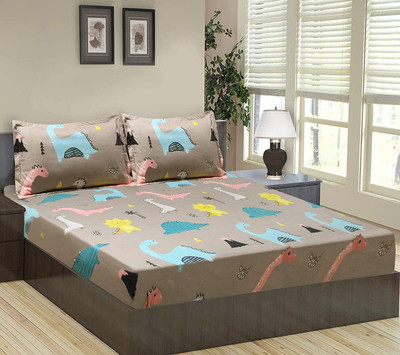 MORADO 160 TC Polycotton Double Cartoon Fitted (Elastic) Bedsheet(Pack of 1, Brown)