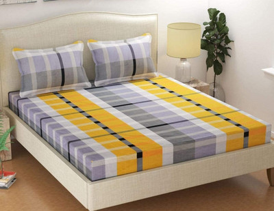 MORADO 160 TC Polycotton Double Checkered Fitted (Elastic) Bedsheet(Pack of 1, Multicolor)