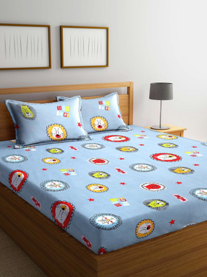 MORADO 160 TC Polycotton Double Cartoon Fitted (Elastic) Bedsheet(Pack of 1, Grey)