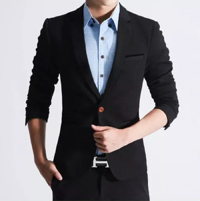 TRULYFEB Solid Single Breasted Casual, Wedding Men Blazer(Black)