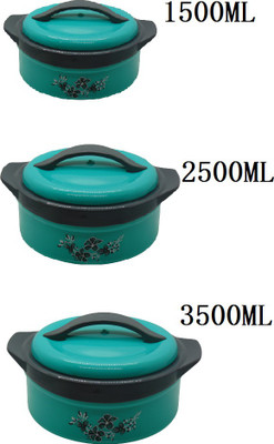 UNICEPT Inner Steel Neev Insulated Casserole Hot Pot for Roti/Chapati Hot Box Chapati Box/Casserole Set Combo of 1500ml, 2500ml and 3500ml - Green(Combo Set of 3) Pack of 2 Serve Casserole Set(3500 ml, 2500 ml, 1500 ml)