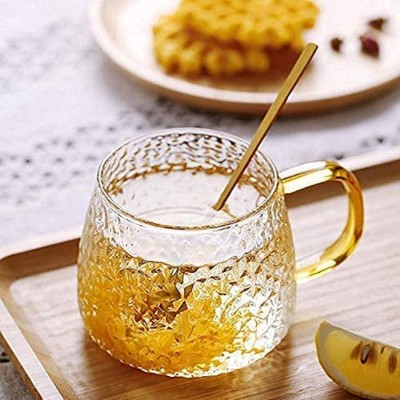 ALPHA Tea and Coffee Cup Glass, Used for Tea, Coffee, Green Tea, Lemon Cup with Handle Golden Glass Coffee Mug(410 ml)