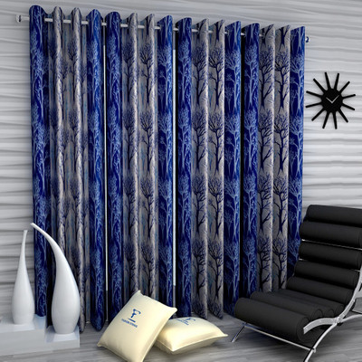 Fashion String 152 cm (5 ft) Window Polyester Semi Transparent Curtain (Pack Of 4)(Blue, Floral)