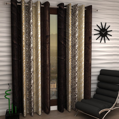 Home Sizzler 153 cm (5 ft) Polyester Semi Transparent Window Curtain (Pack Of 2)(Printed, Brown)