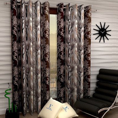 Fashion String 274 cm (9 ft) Long Door Polyester Semi Transparent Curtain (Pack Of 2)(Brown, Floral)