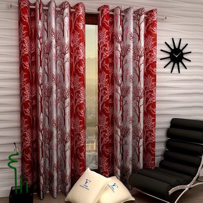 Fashion String 213 cm (7 ft) Polyester Semi Transparent Door Curtain (Pack Of 2)(Floral, Maroon)