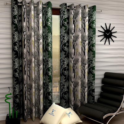 Fashion String 213 cm (7 ft) Door Polyester Semi Transparent Curtain (Pack Of 2)(Green, Floral)