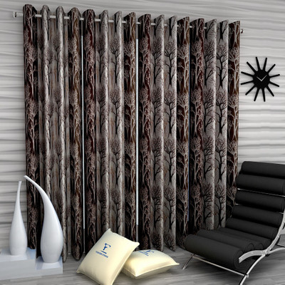 Fashion String 213 cm (7 ft) Door Polyester Semi Transparent Curtain (Pack Of 4)(Brown, Floral)