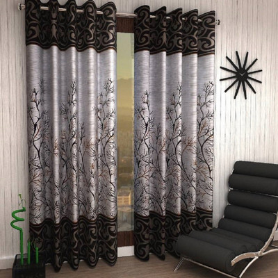 Phyto Home 152 cm (5 ft) Polyester Semi Transparent Window Curtain (Pack Of 2)(Abstract, Brown)
