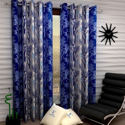 Fashion String 213 cm (7 ft) Polyester Semi Transparent Door Curtain (Pack Of 2)(Floral, Blue)