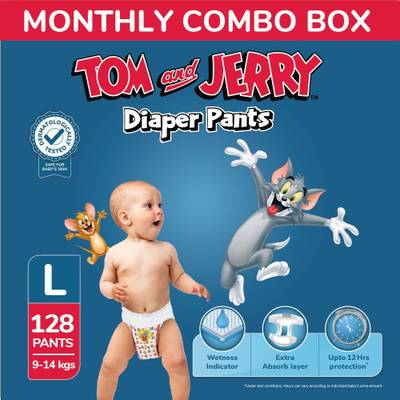 TOM &amp; JERRY Diaper Pants with Wetness Indicator - Monthly Pack - L  (128 Pieces)