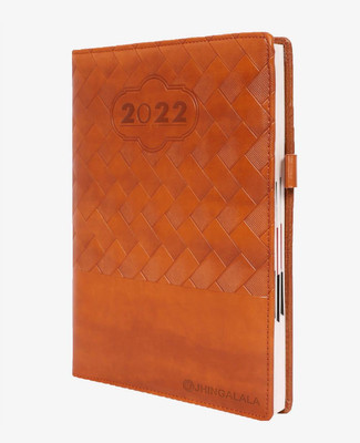 Jhingalala PU Leather Finish Hard Bound Executive Diary 2022 Notebook with Pen Holder Regular Diary Ruled 365 Pages(Brown)