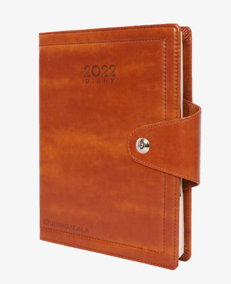 Jhingalala PU Leather Finish Hard Bound Executive Diary 2022 Notebook with Lock, Pen Holder Regular Diary Ruled 365 Pages(Brown)