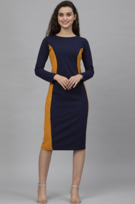 Attiris Women Bodycon Dark Blue Midi/Calf Length Dress