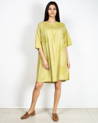 miniPRICE Women A-line Green Knee Length Dress