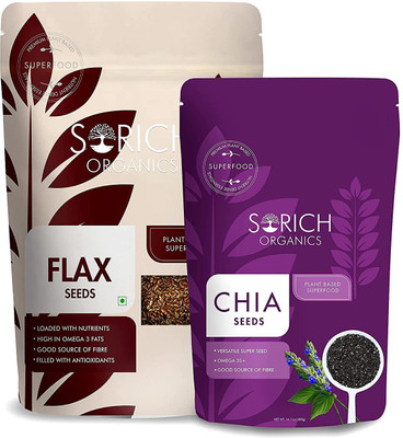 Sorich Organics Chia Seeds 400 Gm + Flax Seeds 900 Gm - Combo Pack Chia Seeds, Brown Flax Seeds(2 x 650 g)