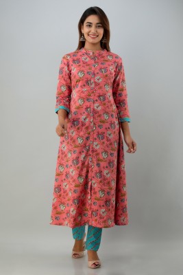 GLAM ROOTS Women Floral Print A-line Kurta(Pink)