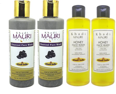 Khadi Mauri Honey & Charcoal - Pack of 4  Face Wash(840 ml)