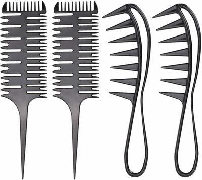 E-DUNIA Hair Comb Styling Set Tail Combs Double Side Brushes Afro Pick Pik Comb African American Hair Brush Barber Hairstylist Accessories [PACK OF 2]