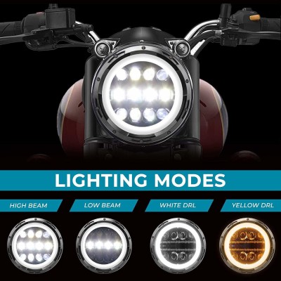 dongreela LED Headlight for Royal Enfield, Mahindra, Harley Davidson Classic 350, Classic 500, Electra Twin Spark, Standard 350, Thar, Bullet Electra