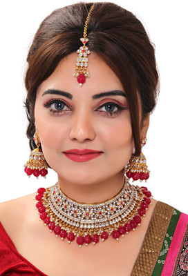 VATSALYA creation Alloy Gold-plated White, Ruby Red Jewellery Set(Pack of 1)
