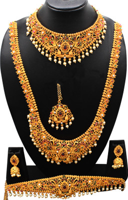 Chigold Alloy Gold-plated Gold, Green, Ruby Red Jewellery Set(Pack of 1)