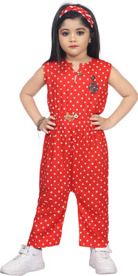 BARKAT DESIGNING PLANET Polka Print Girls Jumpsuit