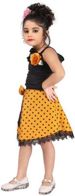 Samshil Fashion Girls Mini/Short Festive/Wedding Dress(Yellow, Sleeveless)