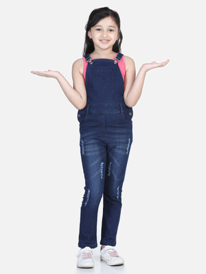 STYLESTONE Dungaree For Girls Casual Solid Denim(Blue, Pack of 1)