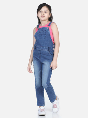 STYLESTONE Dungaree For Girls Casual Solid Denim(Blue, Pack of 1)