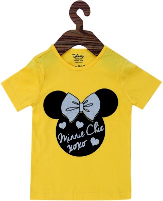 ICABLE Girls Typography, Printed Pure Cotton T Shirt(Yellow, Pack of 1)