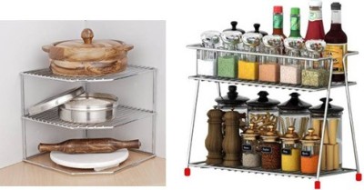 Value Adds Containers Kitchen Rack Steel Present a combo pack stainless steel multipurpose corner rack + spice